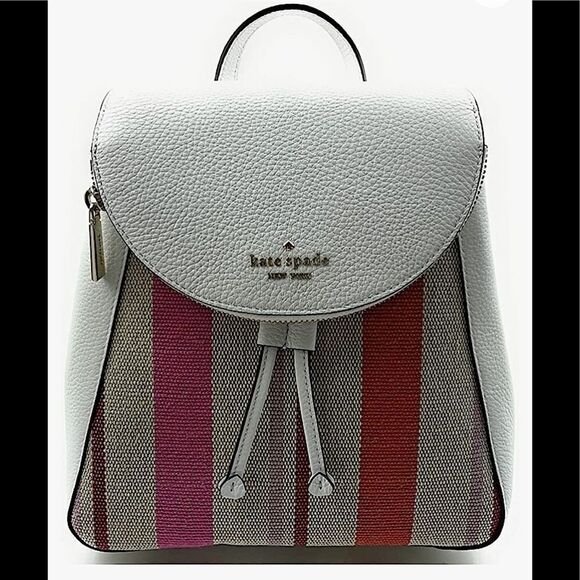 🌸HP🌸 Kate ♠️ Spade Leila Stripe Canvas Med. Flap Backpack! - Picture 7 of 9